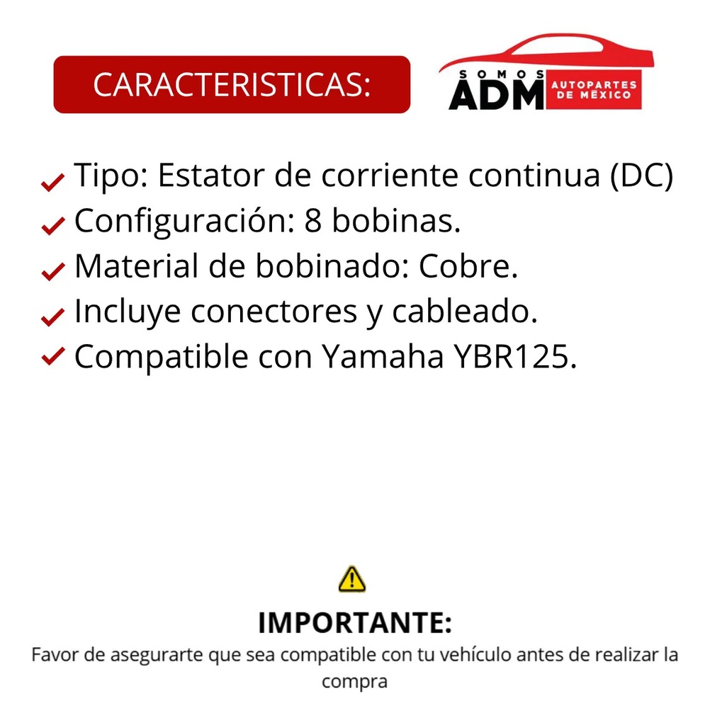 ESTATOR 8 BOBINAS YAMAHA YBR125 CORRIENTE CONTINUA
