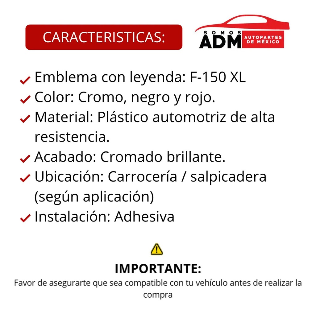 EMBLEMA LETRERO FD F-150 XL CROMO ***Hasta 