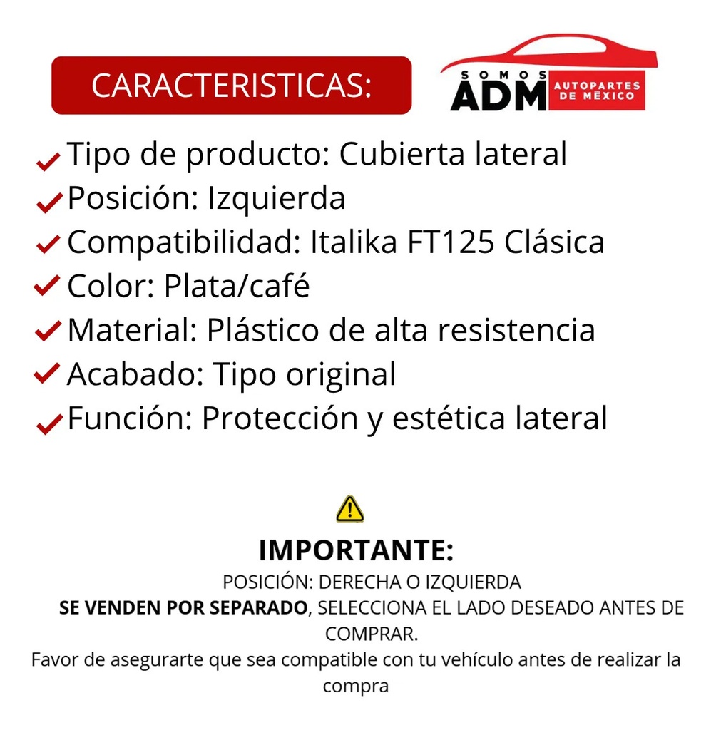 CUBIERTA LATERAL IZQUIERDA GRIS FT125 CLASICA