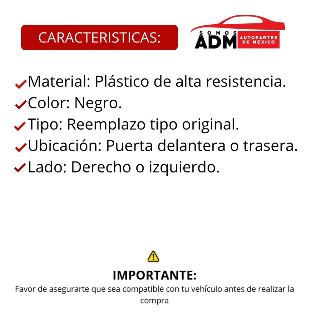 SEGURO DE PUERTA CD ESCALADE EXT/ESV  CV AVALANCHE/CHEYENNE/SILVERADO 07-13/SUBURBAN/TAHOE 07-14/PICK UP  GM SIERRA 07-13/YUKON 07-14  NEGRO PLASTICO HUSHAN Derecho/Izquierdo Delantera/Trasera  