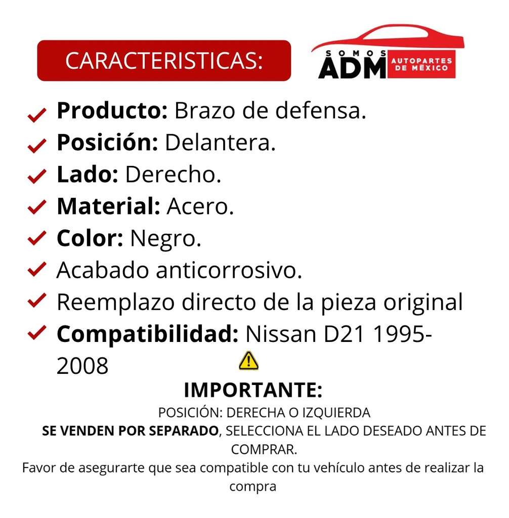 BRAZO DEFENSA NS D21 DELANTERO 94-08 MEX DER