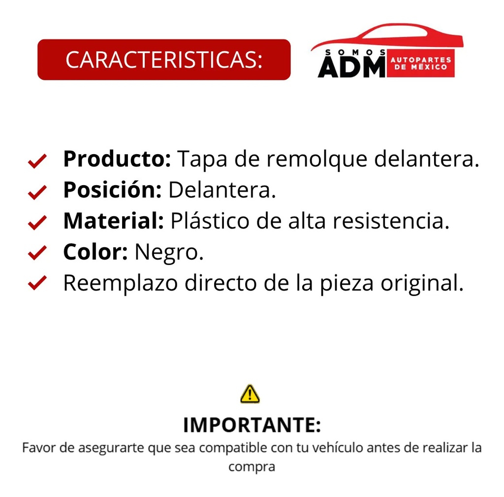 TAPA REMOLQUE DELANTERA VW JETTA BICENTENARIO 11-14 TDI/COMFORTLINE/HIGHLINE/SPORT/STYLE L4 4 CILINDROS 2.0L 4 PUERTAS