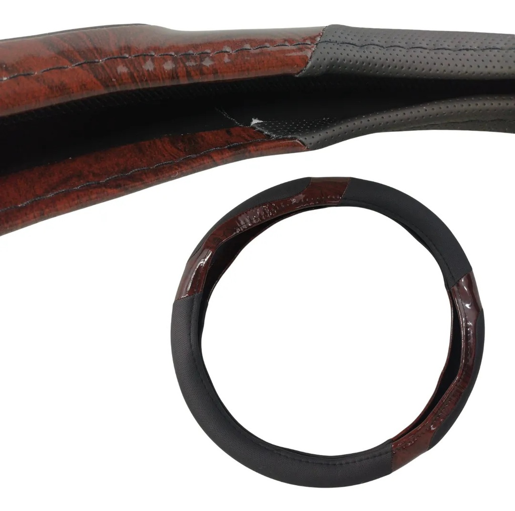 Cubierta De Volante Vinil Negro O Gris/madera Mediano Negro