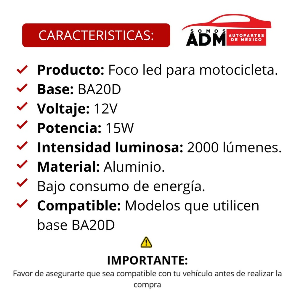 FOCO LED ALUMINIO P/MOTO BA20D 12V 15W 2000LM