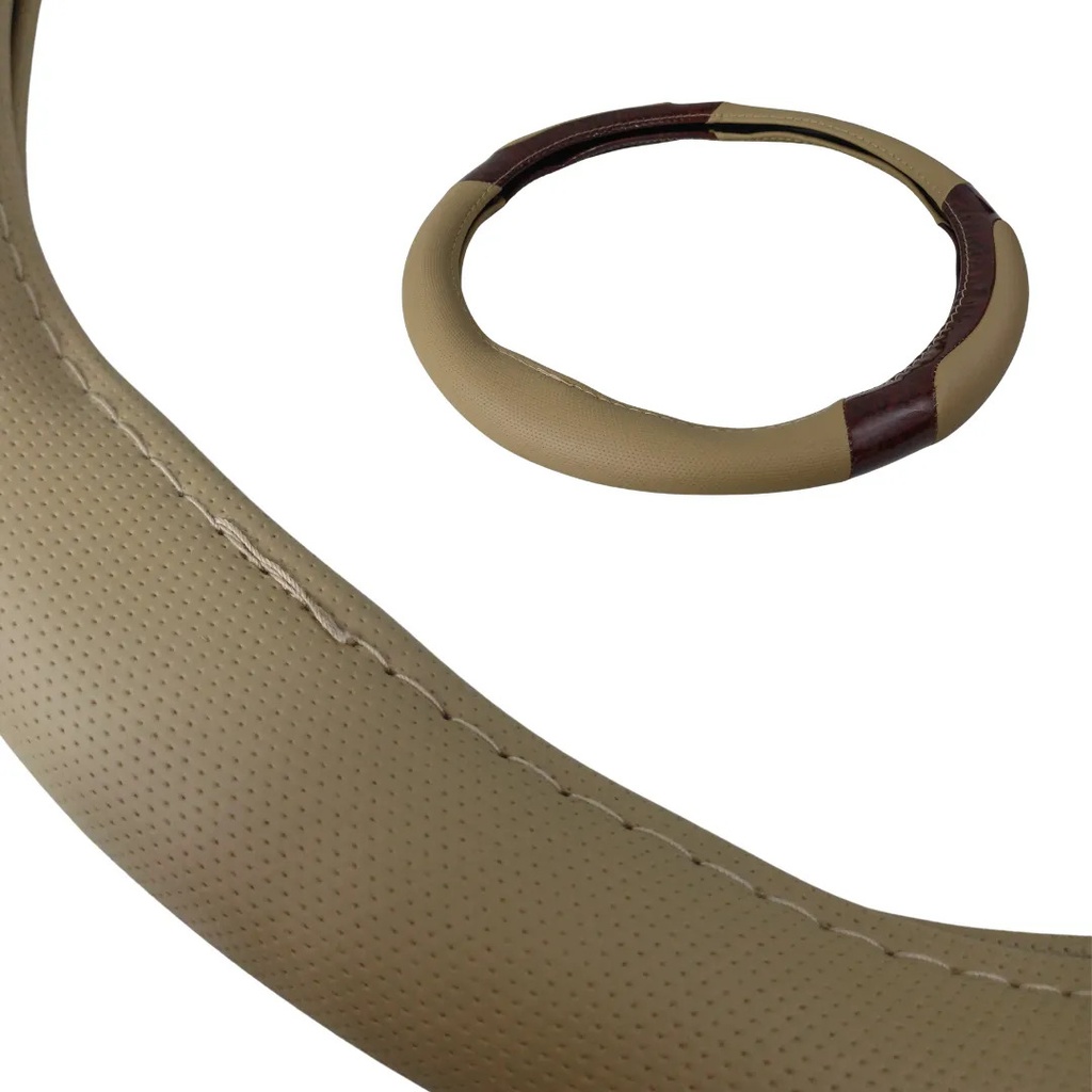 CUBRE VOLANTE VINIL BEIGE/MADERA GRANDE