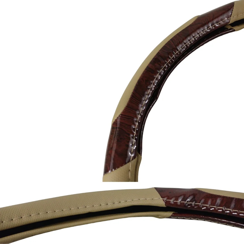 CUBRE VOLANTE VINIL BEIGE/MADERA GRANDE