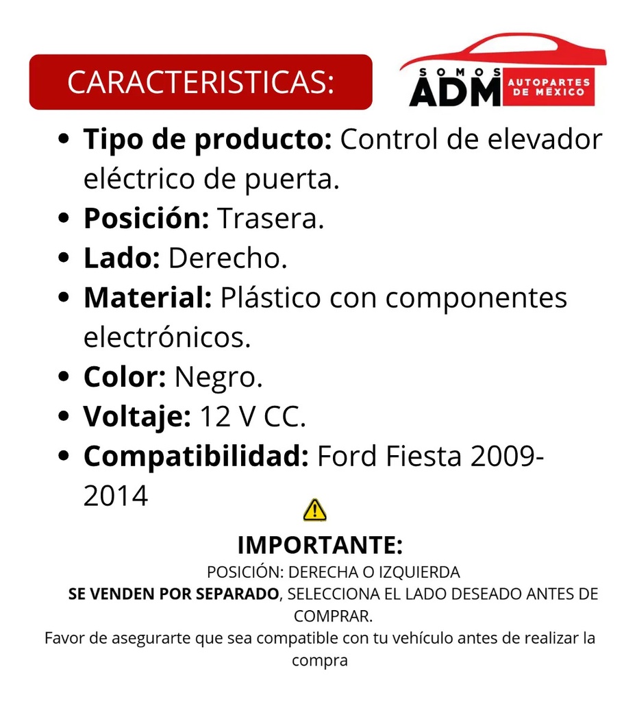 CONTROL ELEV FD FIESTA 09-14 TRAS DER
