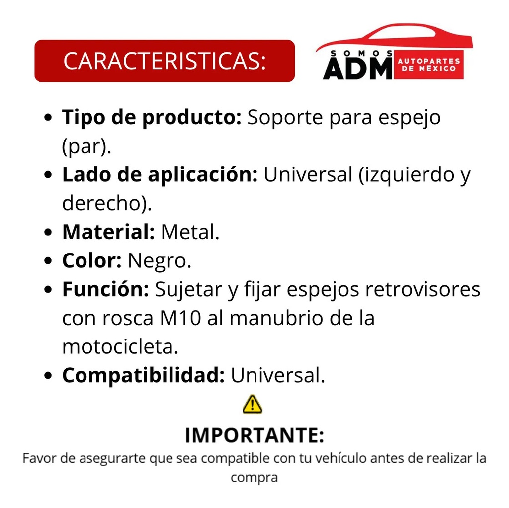SOPORTE ESPEJO (PAR) UNIVERSAL M10