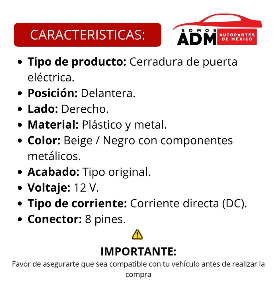 CERRADURA DE PUERTA VW JETTA 99-02/ GOLF 99-10/BEETLE 98-10 DER DELANTERA ELECTRICA (IMP)  8PINES