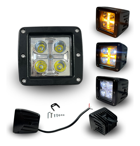 FARO MOTO CUADRADO 4LED BLANCO BI COLOR ESTROBO