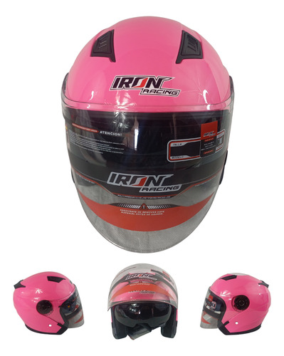 CASCO 3/4 DOBLE MICA MOD. EUROPEO ROSA S