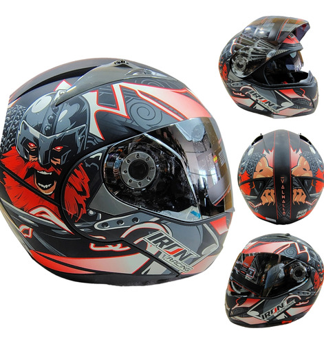 [CAS-7101-6241A] CASCO ABATIBLE IRON RACING IR-105 DOBLE MICA DOT V
