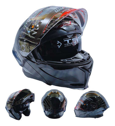 CASCO ABATIBLE LUCHADOR NEGRO BRILLO L