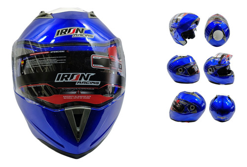 [CAS-7101-1461E] CASCO ABATIBLE IRON RACING DOBLE MICA AZUL (XXL)