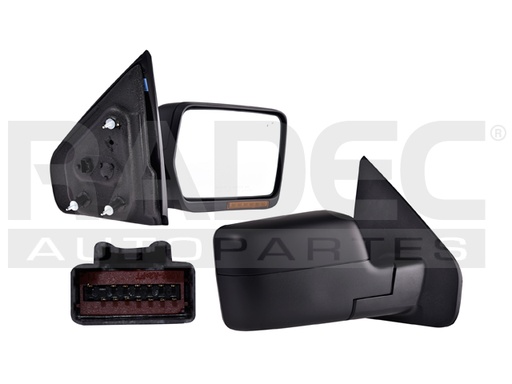 ESPEJO FD F-150 07-08 ELECTRICO C/DESEMPANANTE C/DIRECCIONAL (6 LEDS) C/MEMORIA E/ABATIBLE NEGRO LIMITED/PLATINUM/FX2/FX4/XL/STX/SVT V8 8CILINDROS 4.6/5.4L 2/4 PUERTAS DER