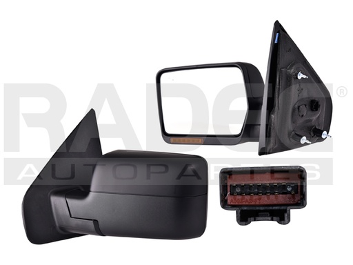 ESPEJO FD F-150 07-08 ELECTRICO C/DESEMPANANTE C/DIRECCIONAL (6 LEDS) C/MEMORIA E/ABATIBLE NEGRO LIMITED/PLATINUM/FX2/FX4/XL/STX/SVT V8 8CILINDROS 4.6/5.4L 2/4 PUERTAS IZQ