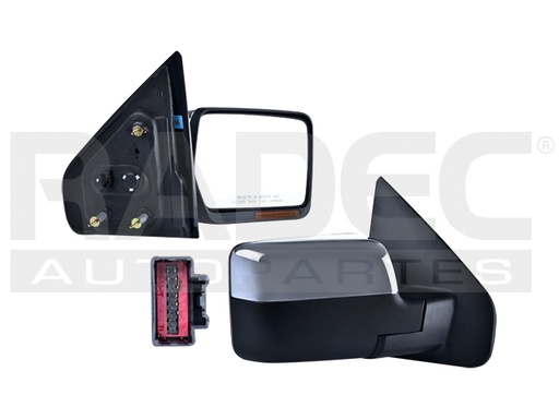 ESPEJO FD LOBO 04-08 ELECTRICO C/DESEMPANANTE C/DIRECCIONAL (8 LEDS) CROMADO 7 PINES LARIAT/HARLEY/FX4/KING RANCH/BASE/XL/XLT/STX DER