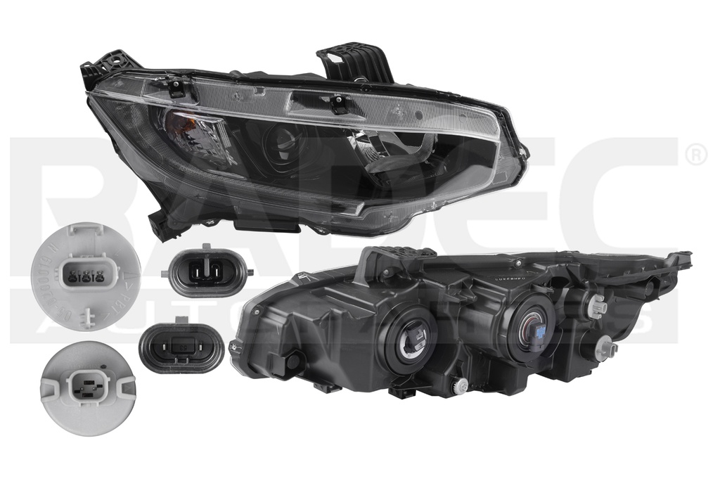FARO HD CIVIC EX/EXL/TURBO 19 1.5LTS 4 PUERTAS FONDO NEGRO C/FOCO HALOGENO DEPO DER
