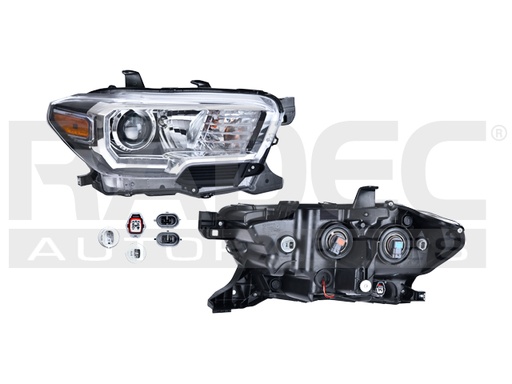 FARO TY TACOMA 16-23 FONDO NEGRO ARO DE LUPA CROMADO/NEGRO C/LUZ DE DIA C/FOCO DEPO DER