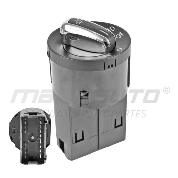 INTERRUPTOR LUZ DE FARO VW BEETLE 98-11/GOLF 00-06/JETTA CLASICO 08-15/A4 99-07/PASSAT 98-04/POINTER 06-10/POLO 03-20/VENTO 14-20  SIN LUCES AUTOMATICAS 17 PINS 2 PASOS NEGRO FILO CROMADO BASE LARGA PARA FARO NIEBLA 12VCC 3BD941531 MANIJAUTO    