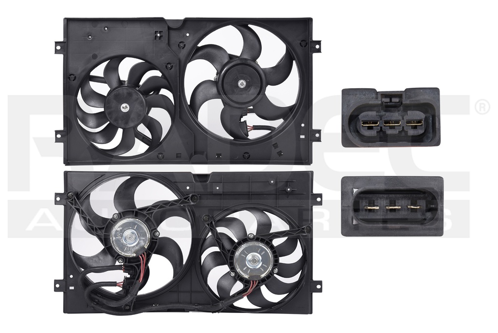 MOTOVENTILADOR VW BEETLE 98-07 L4 1.8, 1.9, 2.0 LTS C/RESISTENCIA DOBLE COMPLETO 3 PINES Y 3 TERMINALES KS