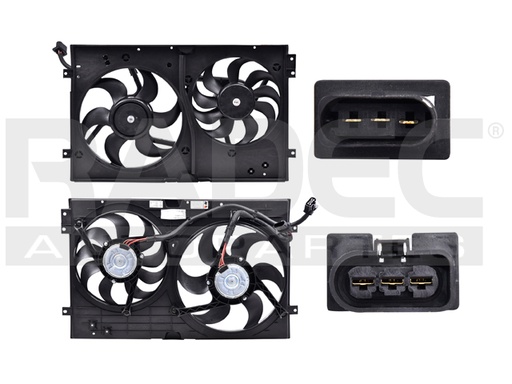 MOTOVENTILADOR VW JETTA 99-05 L4 1.8, 1.9, 2.0/V6 2.8 LTS STD C/RESISTENCIA DOBLE COMPLETO 3 PINES Y 3 TERMINALES KS