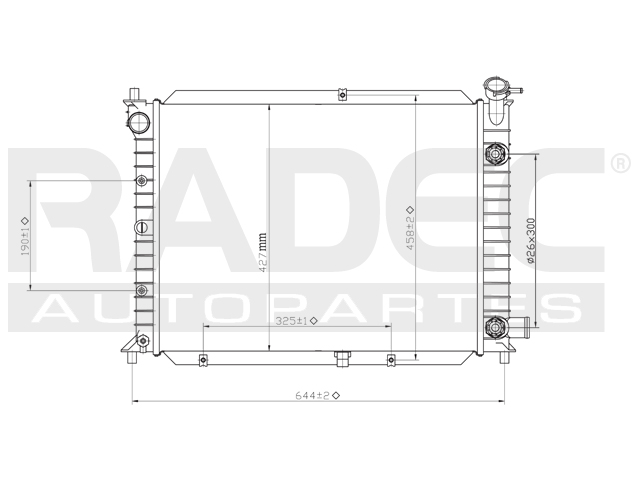 RADIADOR FD ESCORT 91-02 L4 1.8, 1.9, 2.0 LTS AUT S/AA 21 2/3X16 4/5X26MM ALUM SOLD POLAR