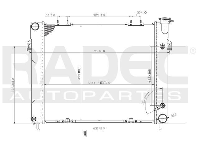 RADIADOR JP GRAND CHEROKEE 93-97 LAREDO/LIMITED L6 4.0 LTS/V8 5.2 LTS AUT C/S AA 22 1/5X19 1/5X32MM ALUM SOLD POLAR