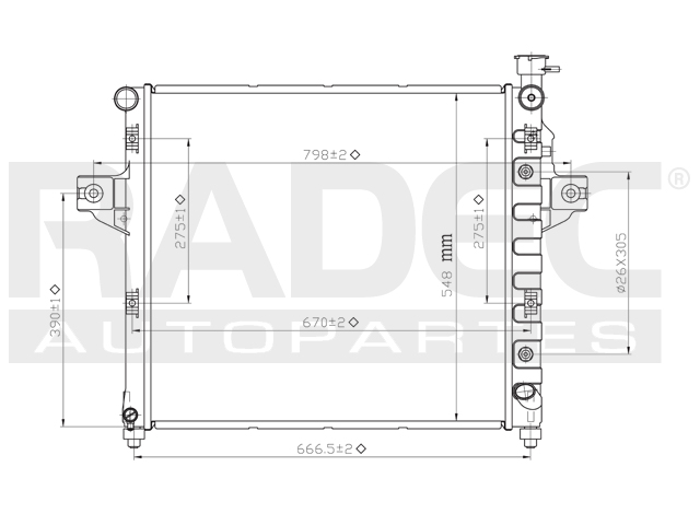 RADIADOR JP GRAND CHEROKEE 99-00 V8 4.7 LTS C/S AA AUT 23 3/7X20X26MM ALUM SOLD POLAR