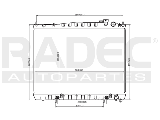 RADIADOR NS PATHFINDER/QX4 96-00 V6 3.3 LTS AUT 19 2/3X27X26MM ALUM SOLD POLAR