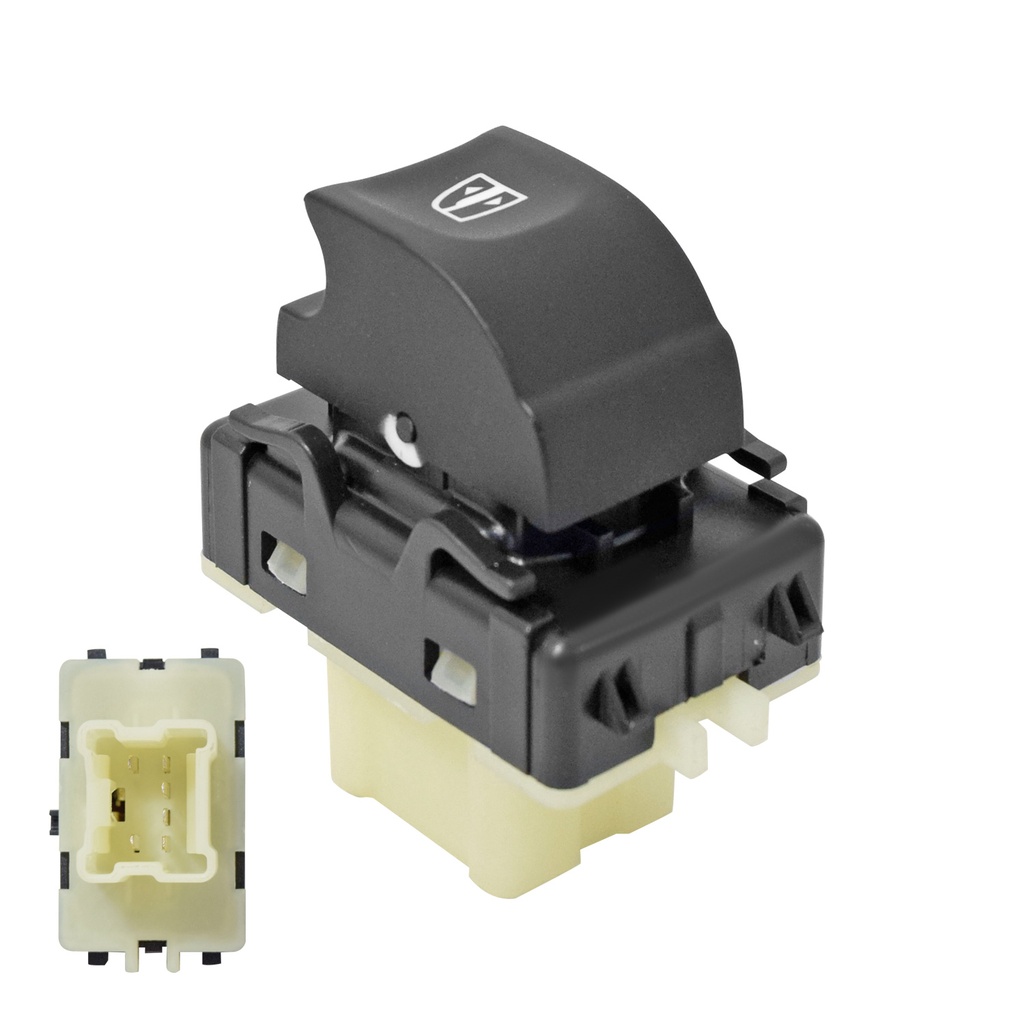 CONTROL ELECTRICO RN CLIO RS 15-17/DUSTER 17-20/SANDERO 16-18/LOGAN 15-19/STEPWAY 16-18/CAPTUR 18-20  DE ELEVADOR 6 PINS 1 TECLA NEGRO BASE BLANCA 12VCC MANIJAUTO    