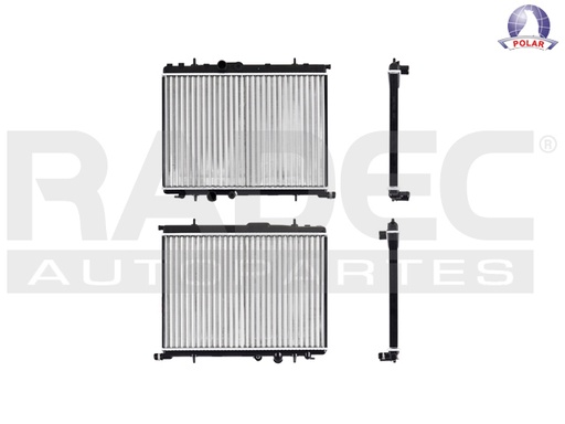 RADIADOR PG 206/307 98-06 L4 1.1, 1.4, 1.6 LTS C/AA STD 15X22 1/7X23MM ALUM MEC POLAR