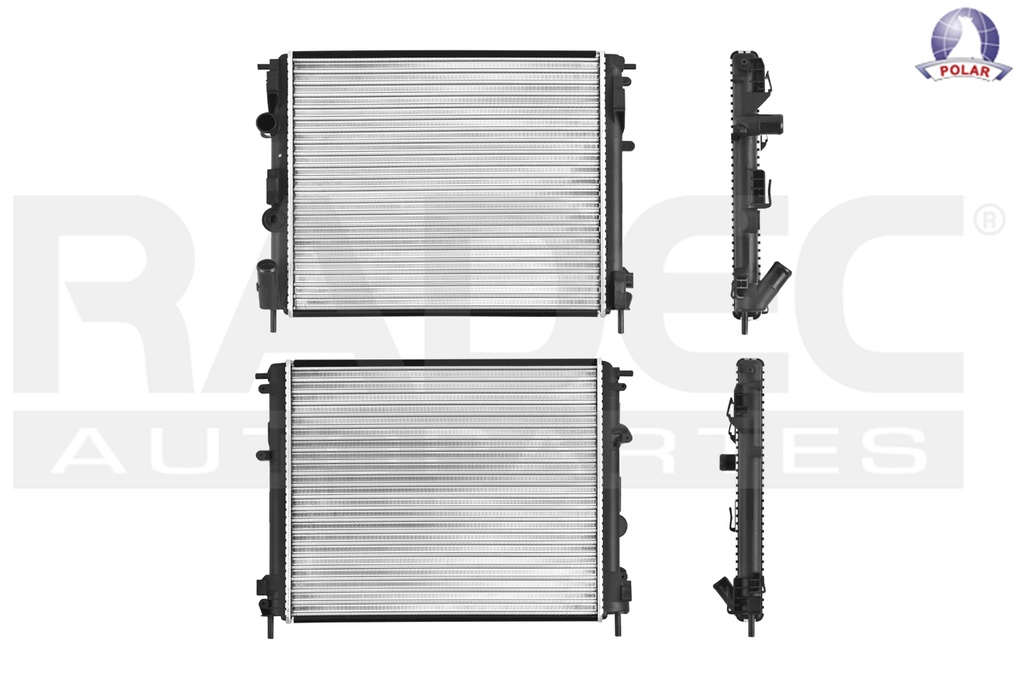 RADIADOR RN CLIO/KANGOO/NS PLATINA 02-10 L4 1.2/1.4 LTS C/S AA STD 18 8/9X16 1/3X23MM ALUM MEC POLAR