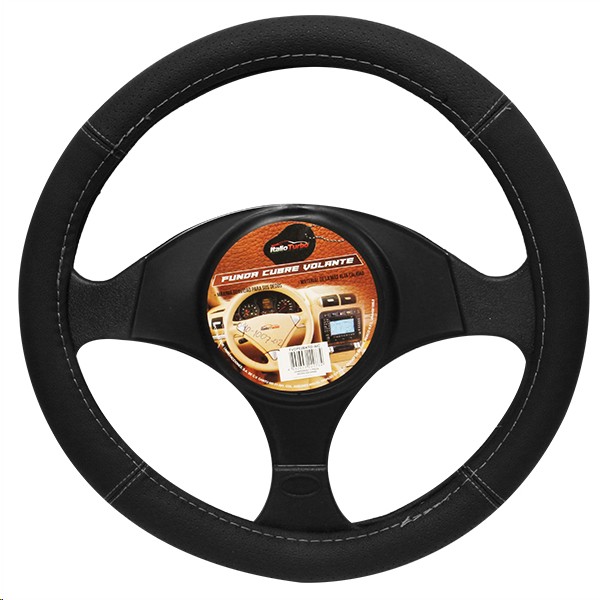 FUNDA DE VOLANTE PIEL NEGRA GRIS M"