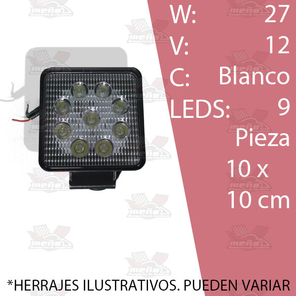FARO CUADRADO 9 LEDS ALTA INTENS 4.5" PZ