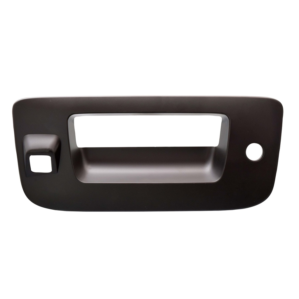 MANIJA DE TAPA CV CHEYENNE/SILVERADO  GM SIERRA  CV PICK UP 07-13  CON HOYOS PARA LLAVE Y CAMARA SOLO BISEL LISA NEGRA PLASTICO HUSHAN    