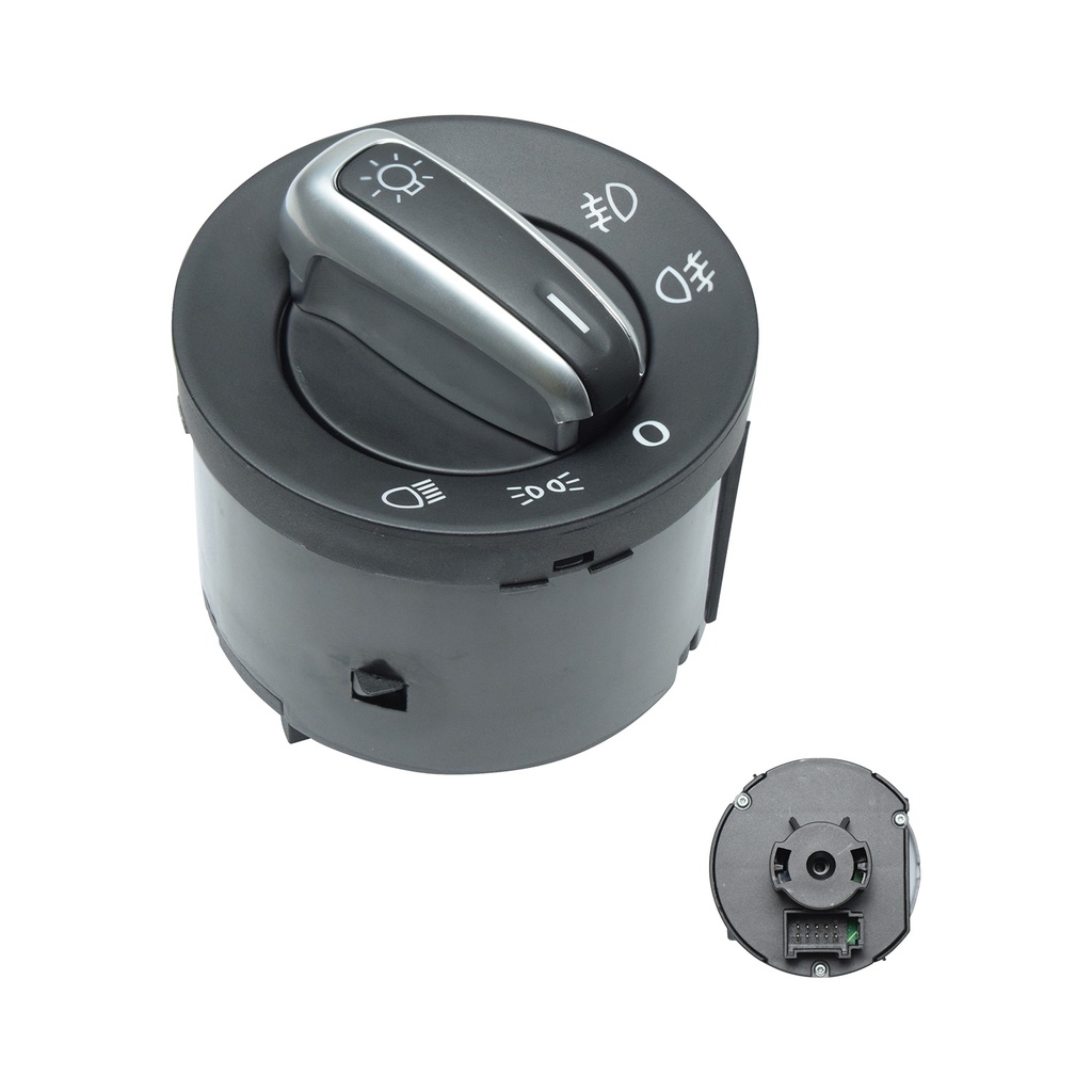 INTERRUPTOR LUZ DE FARO VW JETTA BICENTENARIO 11-18/TIGUAN 09-17/PASSAT 06-11/CC 09-14/CADDY 04-17/GOLF 07-19/EOS 07-11/BEETLE 12-19/BORA 05-10  SIN LUCES AUTOMATICAS 10 PINS 2 PASOS NEGRO FILO PLATA BASE CORTA PARA FARO NIEBLA 12VCC GENERICA    