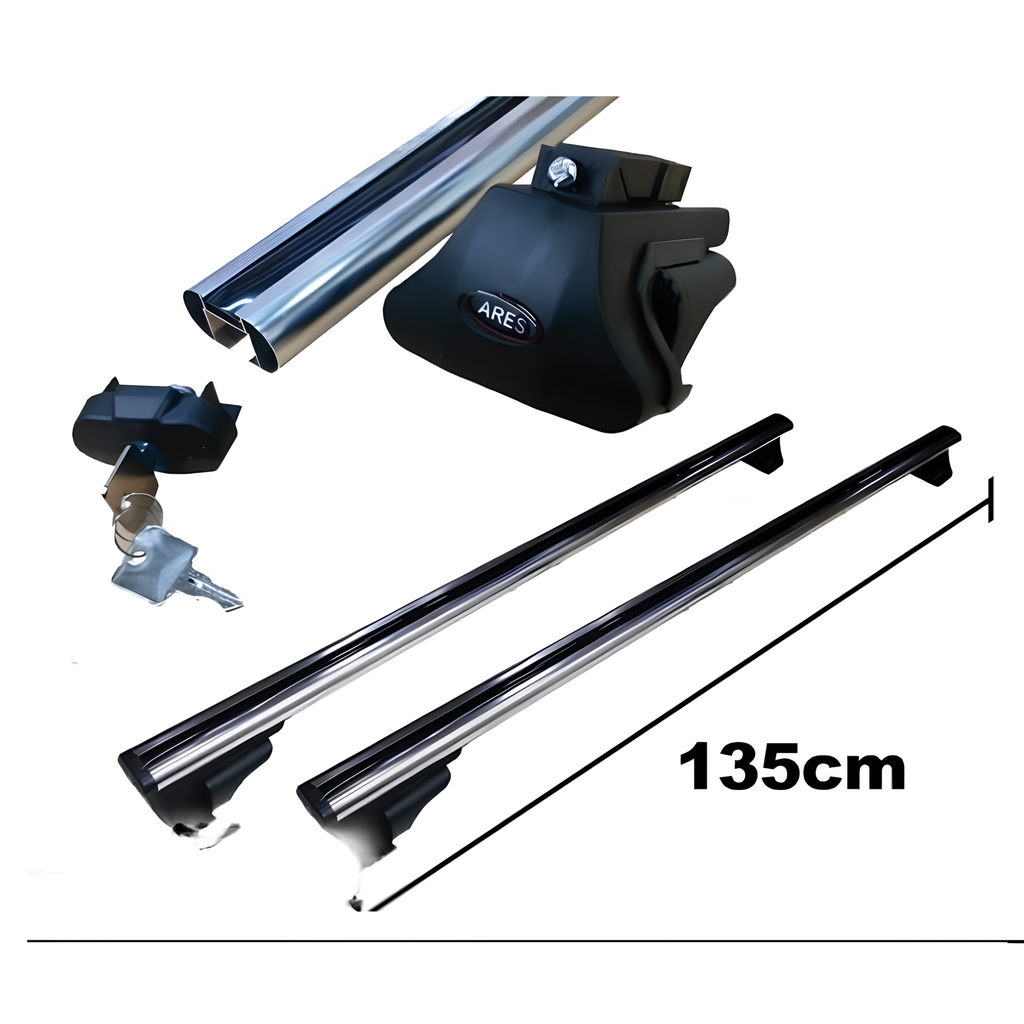 BARRA PARA TOLDO ALUMINIO PULIDO CON LLAVE BASE NEGRA 135 CM