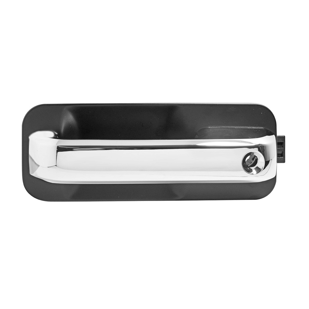 MANIJA EXTERIOR FD F-150/F-250/LOBO 15-20/SUPER DUTY 17-20  CON HOYO PARA LLAVE SIN SENSOR LISA NEGRA/CROMO PLASTICO HUSHAN Izquierdo Delantera  