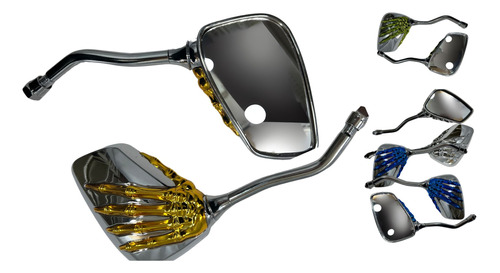 Espejo Retrovisor Cromado Mano Esqueleto Dorado