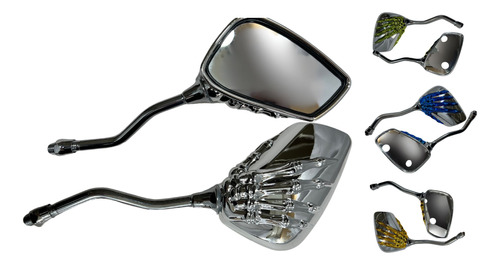 Espejo Retrovisor Cromado Mano Esqueleto Plata