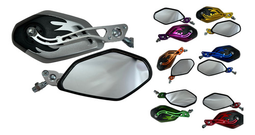 [ENESP-4213-0073P] ESPEJO MOTO SOKO PLATA/NEGRO FLAMAS