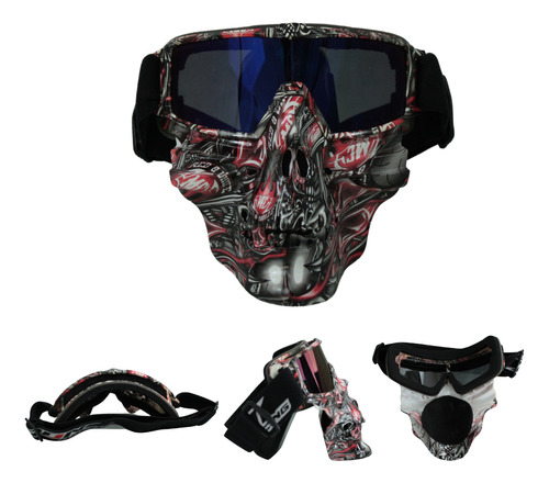 [GOO-7103-0804] GOGGLES PARA MOTO "MÁSCARA CALAVERA" IRON RACING CON DISEÑO NEGRO/ROJO