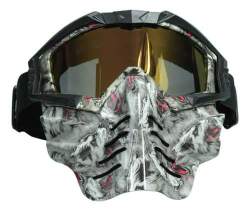 [GOO-7103-0841R] GOGGLES PARA MOTO "MÁSCARA CALAVERA" IRON RACING CON DISEÑO LOBOS
