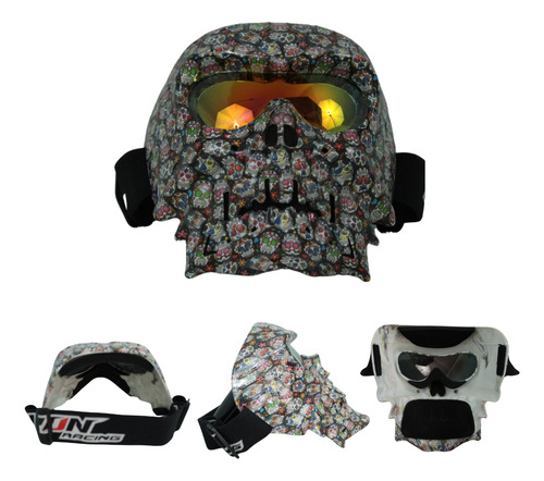 [GOO-7103-0853R] GOGGLES PARA MOTO "MÁSCARA CALAVERA" IRON RACING CON DISEÑO DIA DE MUERTOS