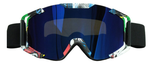 [ENGOO-7103-0402] Goggles Para Moto Premium Diseño Multicolor Ajustables Lente Azul
