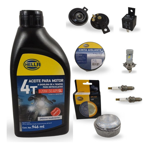 [BLACK-BIKER] KIT P/MOTO (ACEITE,FOCOS,CINTA,RELAY,BOCINA,BUJIA)