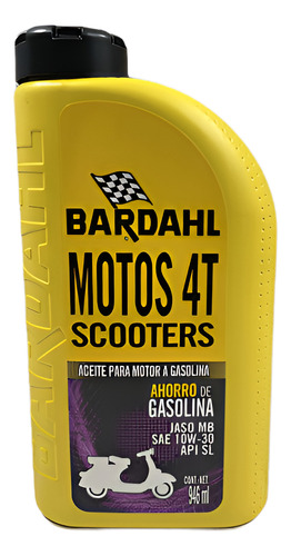 [12611] ACEITE BARDAHL MOTOS MOTOR 4T 10W-30 SL .946ML  =507046