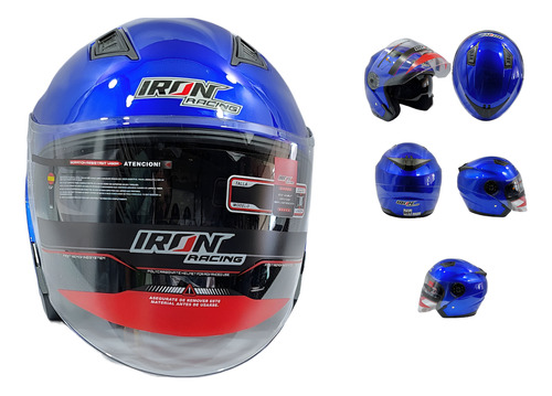 [CAS-7101-1252B] CASCO 3/4 DOBLE MICA MOD. EUROPEO AZUL M