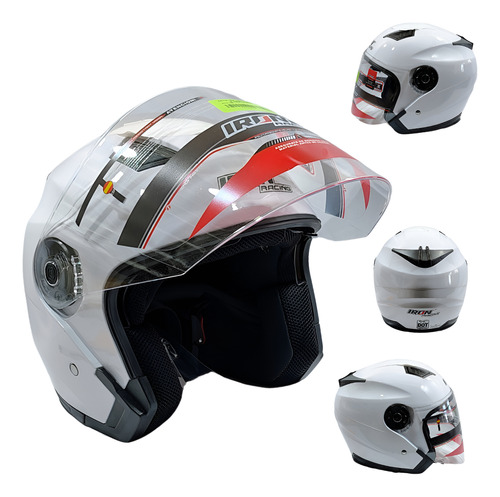 [CAS-7101-1255B] CASCO DOBLE MICA IRON RACING DOT IR-516 MOD. EUROPEO BLANCO